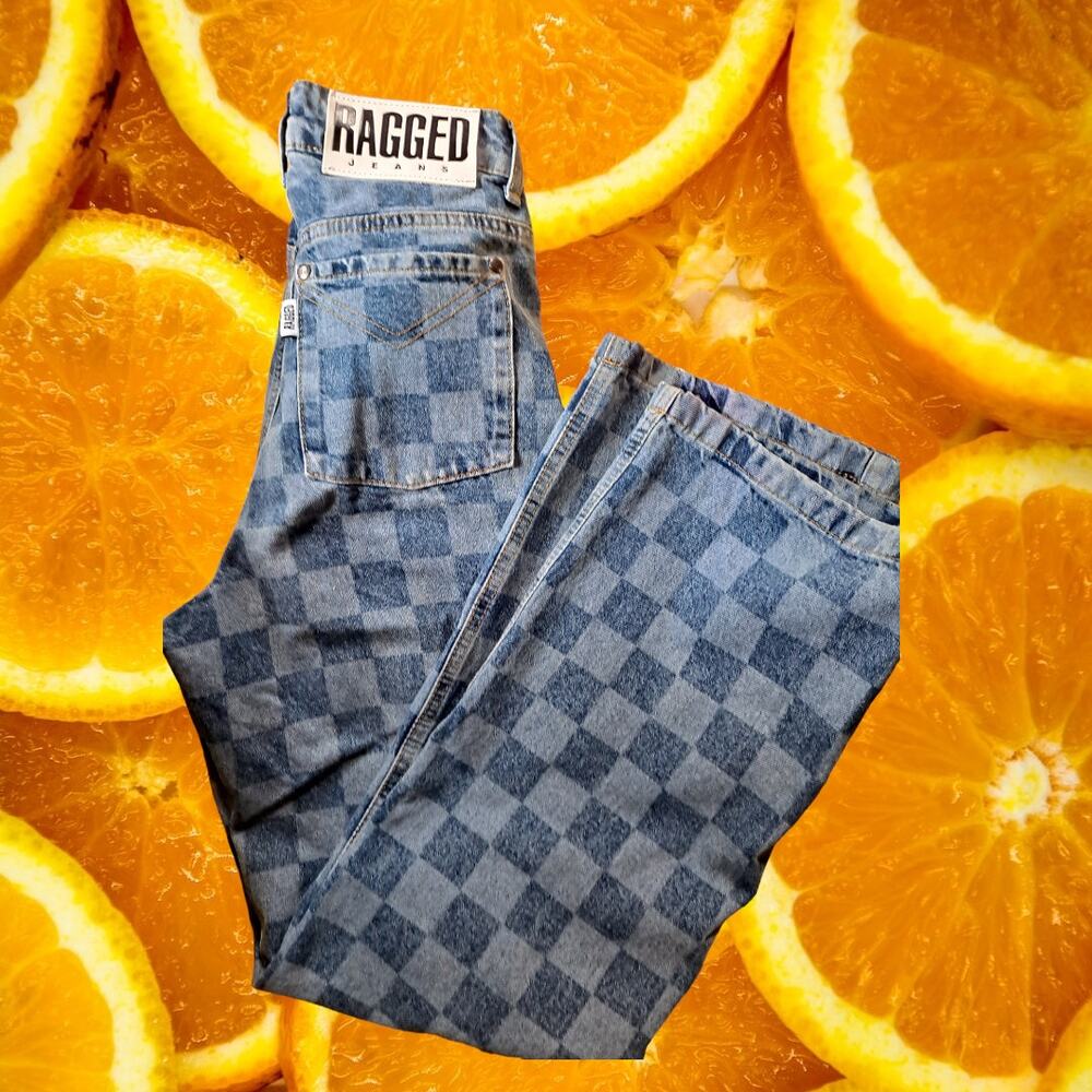 Ragged  Blue Checked Straight Leg Jeans Size‎ 24